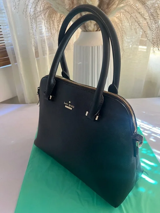 kate spade black saffiano dome satchel with gold logo - Picture 2 of 8
